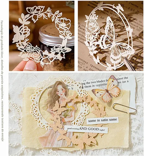 Vista 5 de Maxleaf 60 PCS Tarjetas de Borde con Recortes de Flores, Corazón de Amor Mariposa Hoja Encaje Estrella Marcos Calados Tarjetas de Papel Decorativas