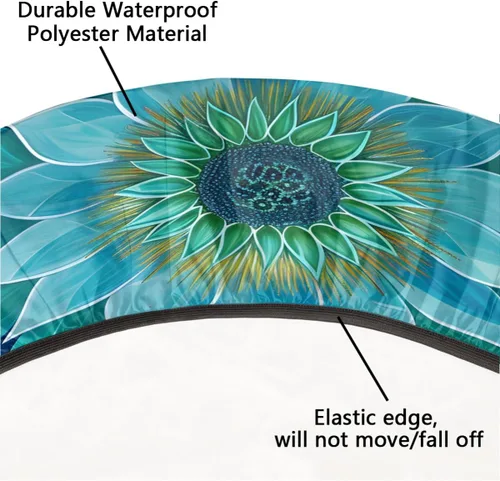 Vista 3 de Pardick Mantel redondo ajustable con diseño de flores color verde azulado, con diseño de mandala, con elástico, impermeable, lavable
