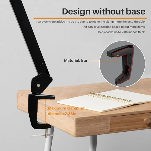 Vista 4 de Lámpara de escritorio LED de arquitecto con abrazadera, brazo oscilante de metal, 2300 lúmenes, atenuación, lámpara de mesa de oficina para tareas