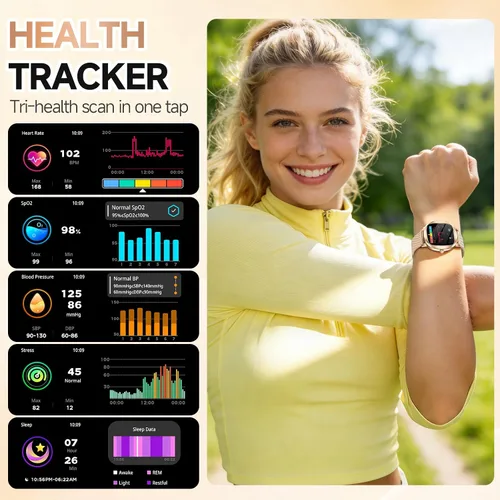 Vista 2 de Reloj inteligente para mujer, rastreador de actividad física de 1.72 pulgadas con respuesta/hacer llamadas, monitor de sueño/frecuencia cardíaca