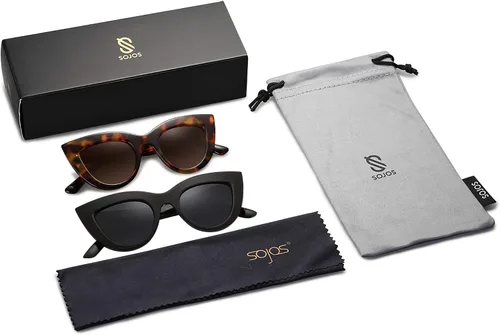 Vista 6 de SOJOS Paquete de 2 lentes de sol retro vintage Cateye para mujer lentes de espejo UV400 SJ2939