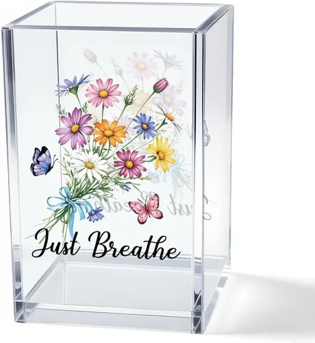 Vista 11 de Just breathe - Paquete de 2 portalápices cosméticos de acrílico tipo vaso, organizador de brochas de maquillaje inspirador Hope, regalos de fe