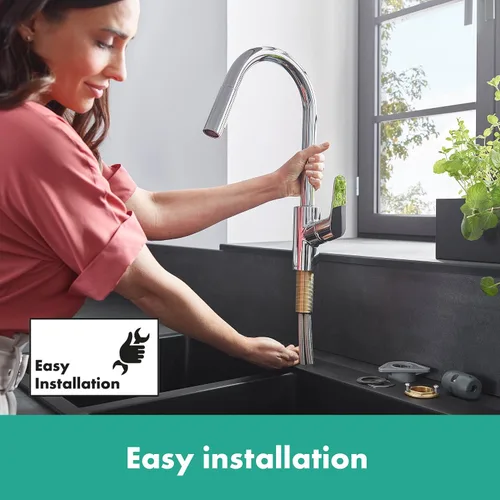Vista 6 de Hansgrohe Metropol - Grifo de cocina para baño individual empotrado con palanca, color negro mate 240 con rociador extraíble y rango giratorio
