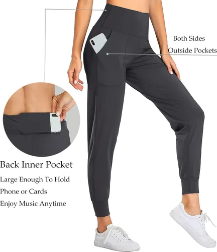 Vista 3 de Oalka - Pantalones deportivos para mujer, con cintura alta y bolsillos, para hacer deporte, yoga y entrenar