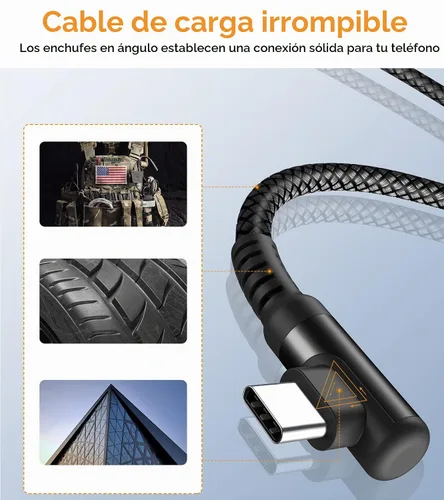 Vista 5 de sweguard Cable de carga USB tipo C en ángulo recto [2 unidades, 3.3 pies] 3.1A cable trenzado de nailon para iPhone 17, 16, 15 Pro Max Plus, iPhone