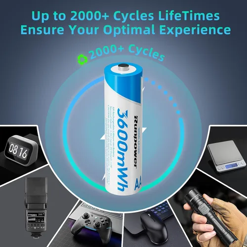 Vista 5 de Batería recargable AA, batería de litio de 1.5V 3600mAh, paquete de 2