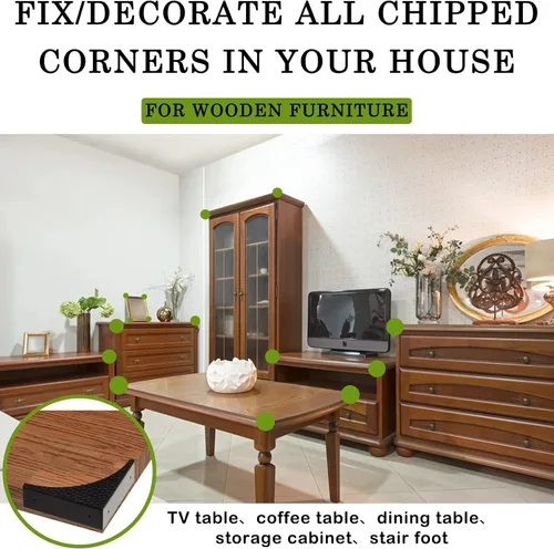 Vista 4 de Protectores de esquina de metal negro decorativo de madera, protectores de esquina de caja de 2.56 pulgadas, esquinas de mesa de metal, soportes