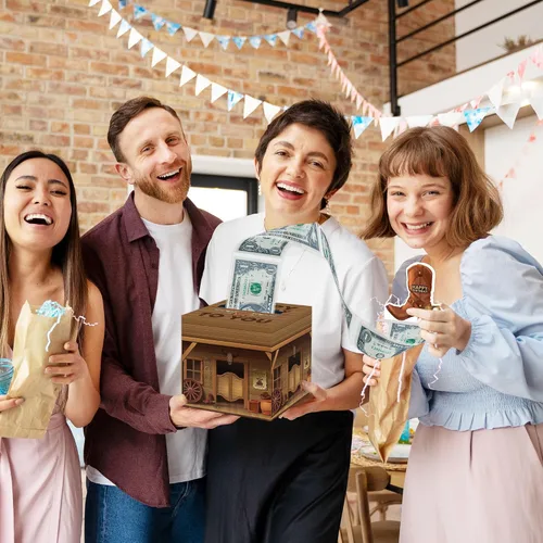 Vista 4 de Caja de dinero sorpresa para fiesta de vaquero, caja de dinero, regalo en efectivo, con tirador, decoración de fiesta de vaquero para mujeres