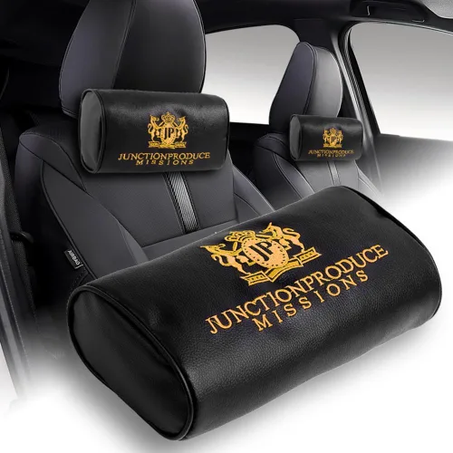 Vista 2 de Juego de 5 almohadas bordadas doradas Junction Produce JDM para el cuello del auto con almohadilla para el hombro + dije Vip Fusa Kiku JP Knot Kin