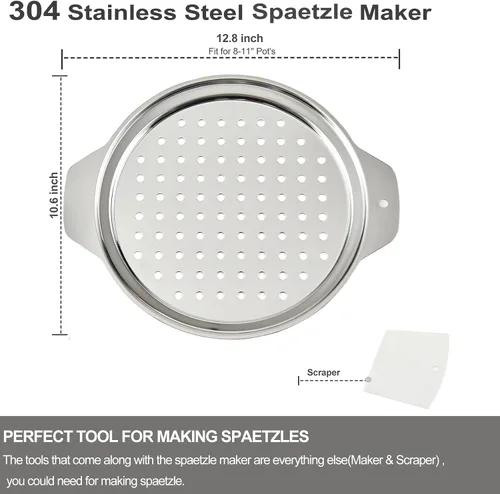 Vista 5 de Tapa de acero inoxidable de alta calidad con raspador, herramientas para hacer fideos de huevo alemán tradicionales, olla, pasta, verduras, colador