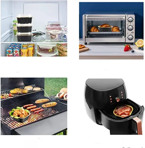 Vista 5 de 25 piezas de mini tazas cuadradas para hornear, mini moldes de papel de aluminio de 10 onzas con tapas, papel de aluminio para cupcakes, forros