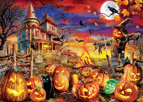 Vista 2 de MasterPieces Rompecabezas de Halloween de 500 piezas que brillan en la oscuridad – All Hallow's Eve – 15 x 21 pulgadas