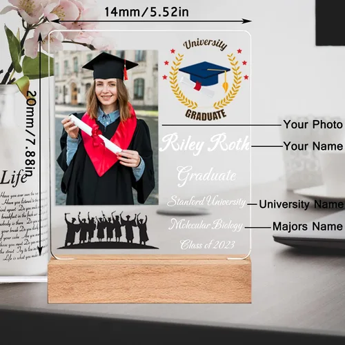 Vista 5 de Placa acrílica personalizada con foto de graduado, placa de graduación con foto personalizada, regalos de graduación personalizados para ella