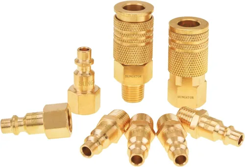 Vista 7 de 8 piezas de accesorios de manguera de aire NPT de 1/4 pulgadas, accesorios de conexión rápida de línea de aire de latón macizo de 1/4 pulgadas, kit