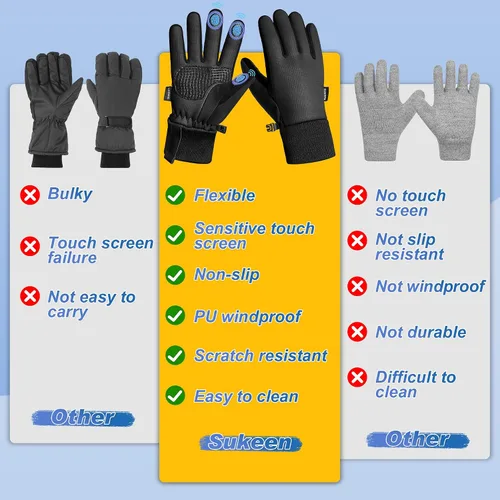 Vista 8 de Sukeen Guantes cálidos de invierno para niños y niñas, resistentes al viento, guantes de poliuretano para clima frío de 4 a 14 años, guantes