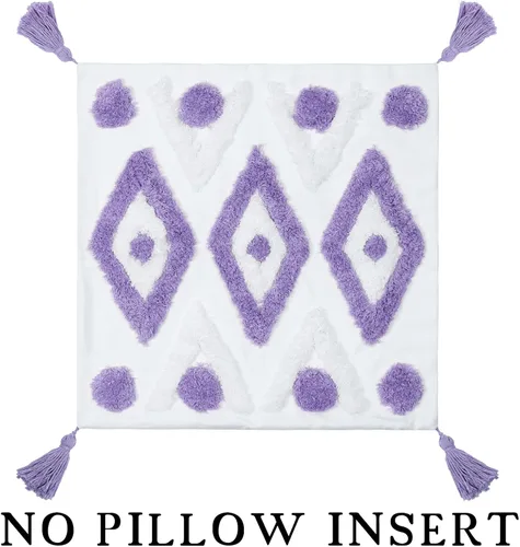 Vista 8 de ANGELLOONG Fundas de almohada de color morado claro y blanco, fundas de almohada de lavanda para cama, fundas de almohada modernas con borlas