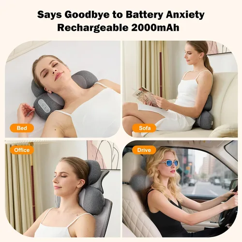 Vista 13 de 4D Kneading Shiatsu Neck and Shoulder Massager with Heat Cordless 2000mAh Rechargeable Memory Foam Massage Pillow, 4 Rotating Nodes, Low Noise, for