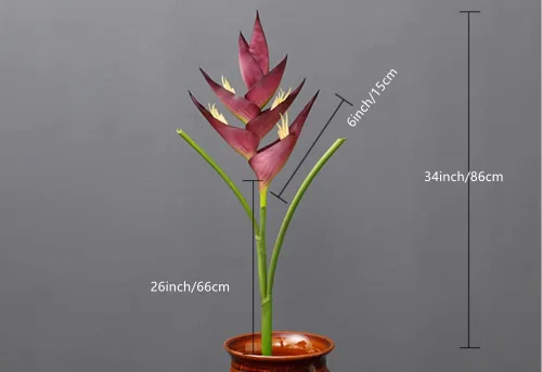 Vista 2 de Rikyo Flores artificiales grandes de 34 pulgadas (33.9 in), tallo de helconia, 7 pétalos, flores artificiales, flores permanentes, plantas verdes