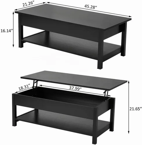 Vista 3 de Panana Mesa auxiliar elevable con compartimento oculto y estante abierto, mesa de té desplegable para sala de estar, 45.28 pulgadas de largo