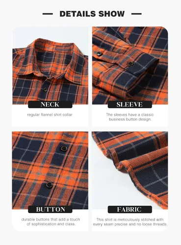 Vista 5 de JMIERR - Camisas de manga larga con botones para hombre, camisa informal de franela de algodón