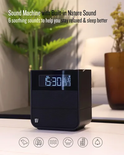 Vista 9 de Soundfreaq Sound Rise II, SFQ-16: Radio despertador de cabecera y bocina Bluetooth, con pantalla grande, radio FM, carga USB rápida y sonido