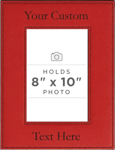 Vista 75 de Marco de fotos de piel sintética de cuero sintético grabado para añadir tu texto personalizado para colgar o en la mesa, marco de fotos familiares