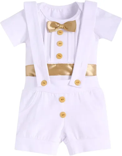 Vista 2 de Conjunto de ropa de 2 piezas para bautizo de bebé y niño, con tirantes, para boda, esmoquin y caballero