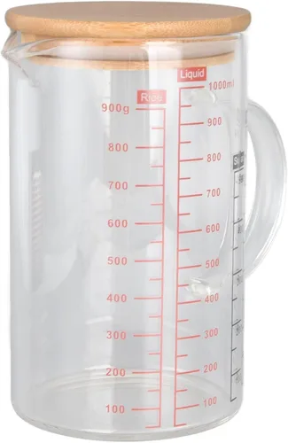 Vista 9 de Taza medidora de vidrio transparente, taza medidora de vidrio con tapa Taza medidora con escalas de medición y boquilla para cocina o restaurante