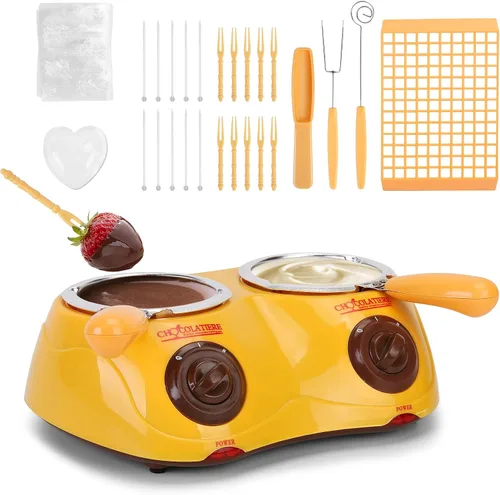 Vista 8 de Outamateur Fondue eléctrica de chocolate con doble olla de fusión para chocolate con leche, queso, mantequilla, dulces