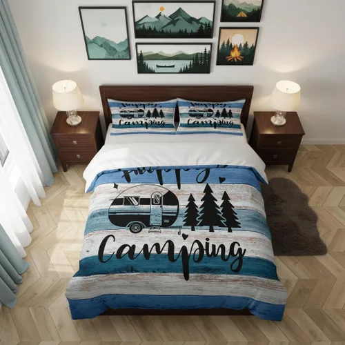 Vista 2 de Castle Fairy Juego de ropa de cama Happy Camping para niños, funda de edredón estilo granja occidental con cierre de cremallera, juego de ropa