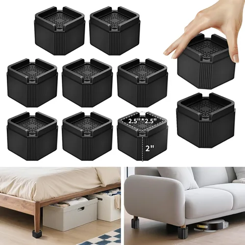 Vista 10 de Paquete de 4 elevadores de muebles ajustables de 2 pulgadas, elevadores de cama cuadrados, elevadores de cama resistentes, elevadores apilables