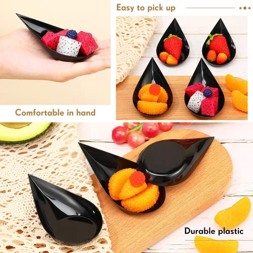 Vista 4 de Foaincore 500 cucharas de aperitivo de 4 pulgadas, mini platos de aperitivo de plástico, suministros de catering, cucharas de degustación Negro