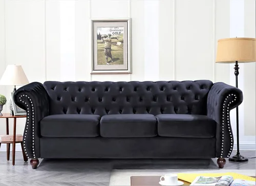 Vista 37 de Container Furniture Direct Feinstein - Sofá Chesterfield de terciopelo moderno para sala de estar con cabezas de clavos, acolchado de diamante