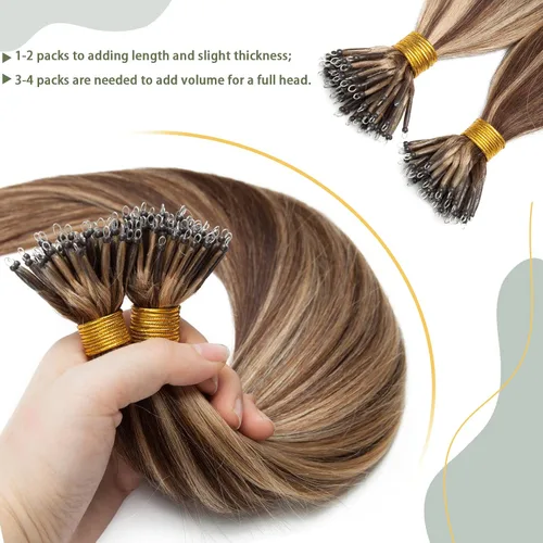 Vista 147 de SEGO Extensiones de cabello humano con micro cuentas, extensiones de cabello humano con micro bucle, lacio, natural, fusión fría, 1.76 oz/paquete