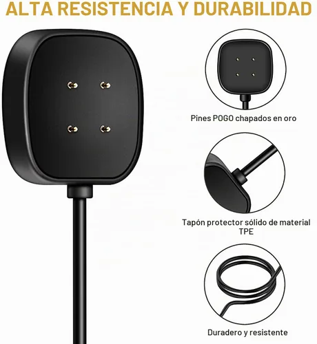 Vista 2 de [Paquete de 2] Cable de carga compatible con reloj inteligente Fitbit Versa 4 / Sense/Versa 3 / Sense 2, cable de carga USB de repuesto