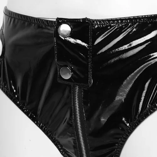 Vista 6 de dPois Pantalones cortos de látex brillante con cremallera y aspecto húmedo para mujer