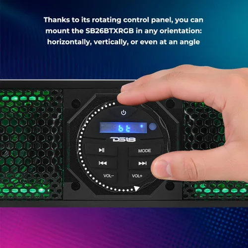 Vista 6 de DS18 SB26BTXRGB Barra de sonido amplificada marina de 26 pulgadas con iluminación Bluetooth USB y RGB, 6 altavoces, 600 W máximo, panel de control