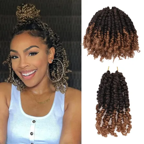 Vista 10 de Paquete de 8 paquetes de cabello de ganchillo súper corto de 6 pulgadas para mujeres negras y niños, extensiones de cabello pretrenzado suave