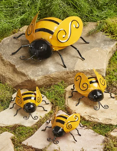 Vista 2 de Adornos decorativos de metal para jardín de abejorros – Adornos de césped – Juego de 4