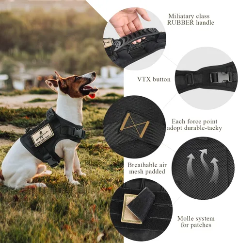 Vista 5 de Arnés táctico para perro, chaleco de entrenamiento al aire libre, chaleco ajustable para perro de trabajo militar con sistema Molle y mango de goma