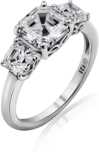 Vista 5 de Tienda Collection Sterling Silver Asscher or Oval Cut 3-Stone Ring made with Infinite Elements Cubic Zirconia