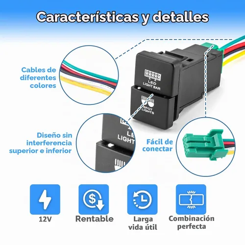 Vista 6 de Wsays Interruptor de Doble Pulsación Barra de Luz LED y Luces Spot Símbolo 12V Retroiluminación Azul y Verde Interruptor de Botón Pulsador