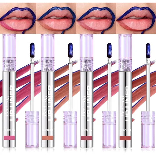 Vista 9 de BANGFENG Juego de 4 Delineadores de Labios Despegables con Tintura - De Larga Duración, A Prueba de Manchas, Tinte de Labios Mate Nude Resistente al
