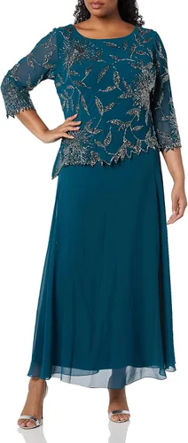 Vista 18 de J Kara Vestido largo con cuello redondo y manga 3/4 para mujer Cameo/Blanco/Plata