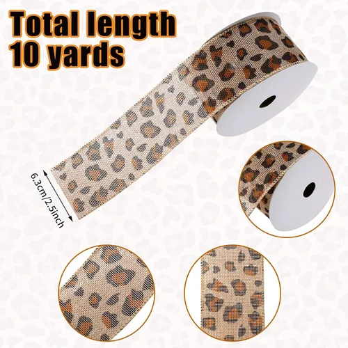 Vista 2 de WILLBOND Cinta estampada de guepardo de 10 yardas x 2.5 pulgadas, cinta de arpillera de leopardo de Navidad, tela de arpillera natural