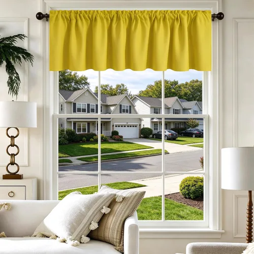 Vista 58 de Cenefa Beige Oscurecedora para Ventana, Cortina Corta con Bolsillo para Barra, Cenefa Primitiva para Sala de Estar, Baño, Guardería, Cocina, Ventana