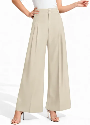 Vista 6 de PRETTYGARDEN Pantalones de vestir de pierna ancha de cintura alta para Beige
