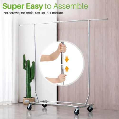 Vista 8 de HOKEEPER Perchero para ropa, percheros enrollables para colgar ropa, perchero portátil con ruedas bloqueables, perchero de ropa resistente de uso