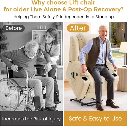 Vista 6 de PARKOL Silla reclinable eléctrica para ancianos y personas mayores, sillón reclinable eléctrico de cuero transpirable con masaje por vibración