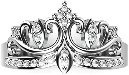 Vista 3 de Metal Factory Anillo de Banda de Plata de Ley 925 con Circonita Cúbica Corona Tiara de Princesa CZ